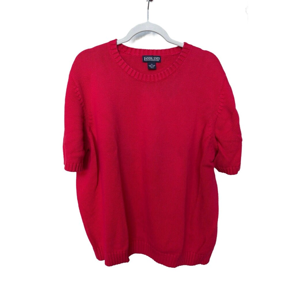 Lands' End Bright Red Short-Sleeve Crewneck Sweater